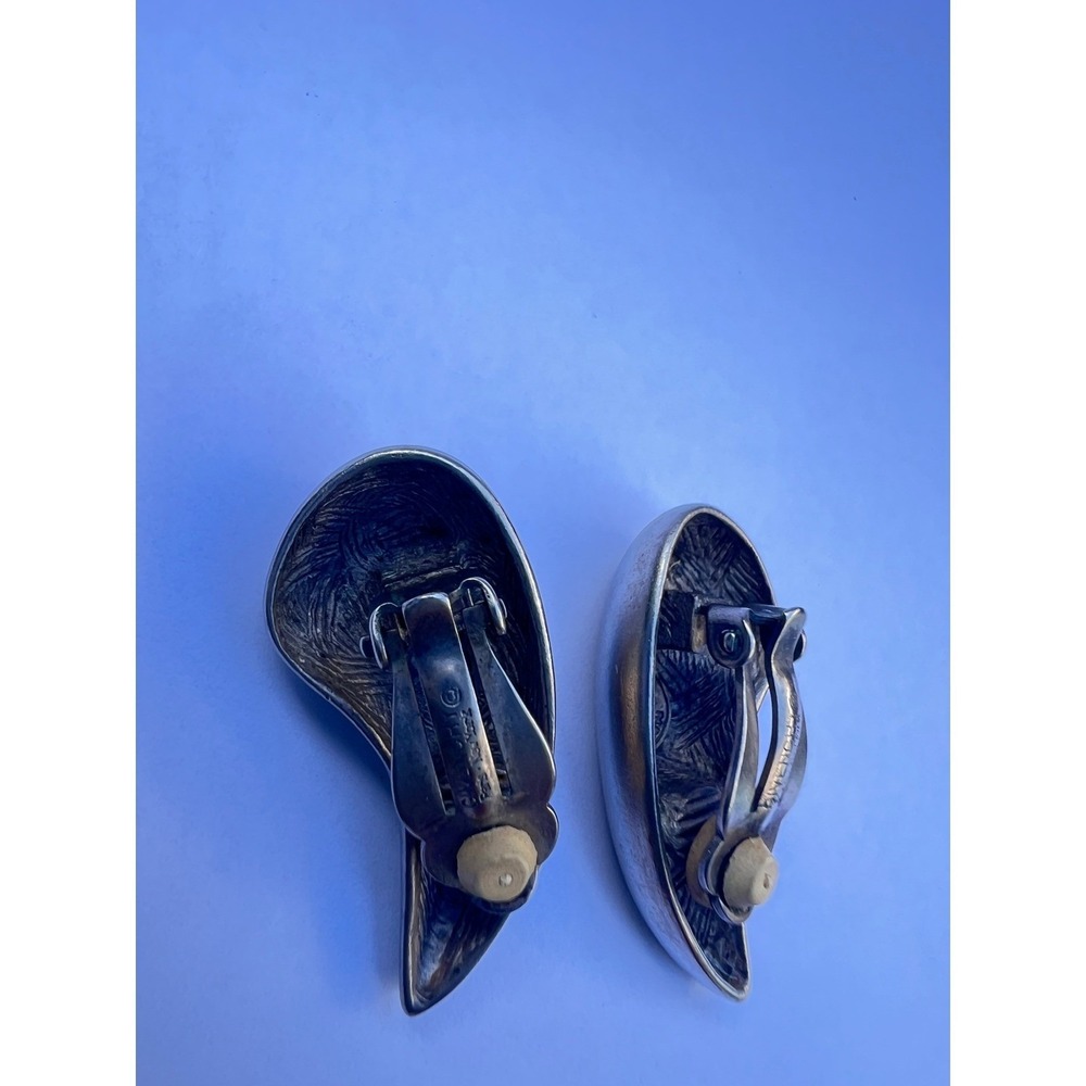 Vintage Givenchy Clip On Earrings Silver Claw Tooth Shaped Statement - Picture 6 of 8